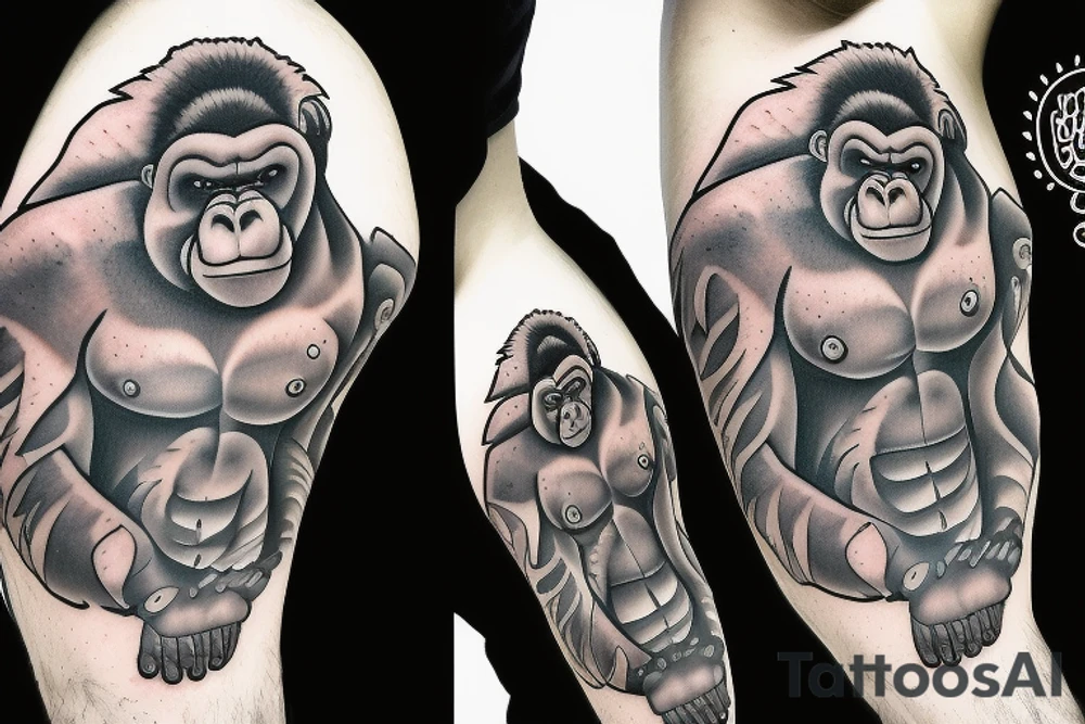 cute Gorilla lifting dumbells tattoo idea