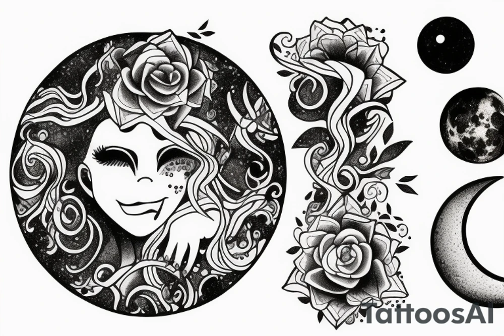 woman hugging the moon tattoo idea