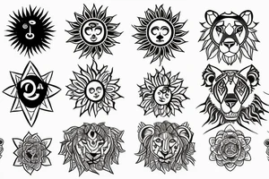 7 chakras, the sun, Leo, 8, epiphany, 2 dogs, trinity, lioness tattoo idea