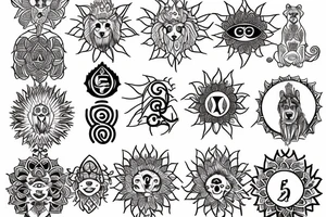 7 chakras, the sun, Leo, 8, epiphany, 2 dogs, trinity, lioness tattoo idea