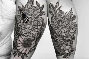 Half sleeve: Monarch butterfly, arm band, peonies, bee, crystal bundle, lavender, vines tattoo idea