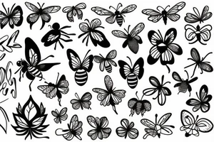 nature bee butterfly flowers tattoo idea