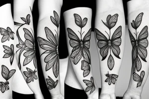 nature bee butterfly flowers tattoo idea
