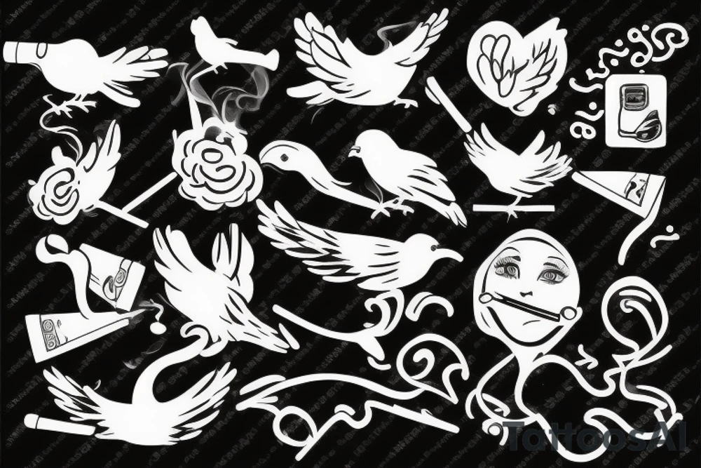 bird smoking cigarette tattoo idea