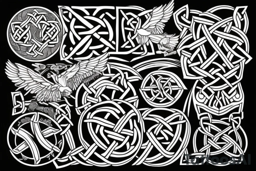 fighter jet made of celtic knots tattoo idea