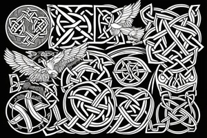 fighter jet made of celtic knots tattoo idea