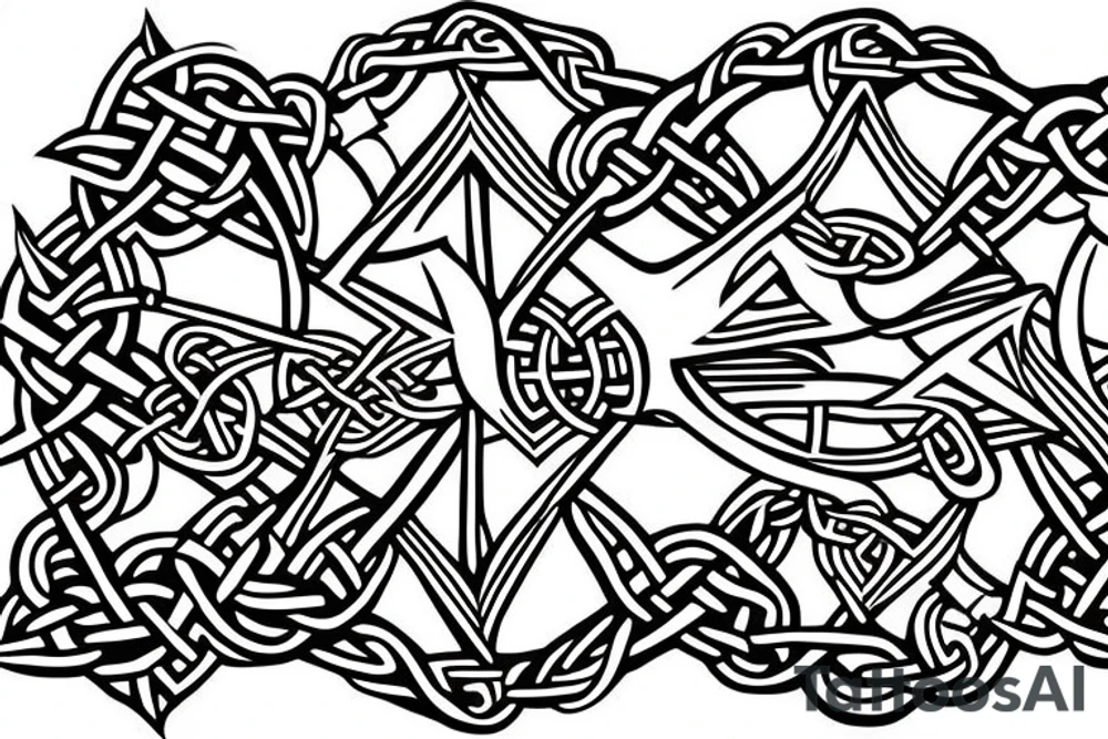fighter jet made of celtic knots tattoo idea