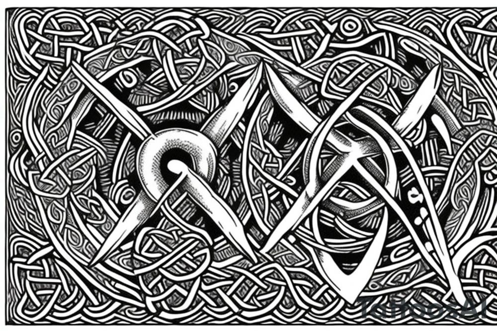fighter jet made of celtic knots tattoo idea