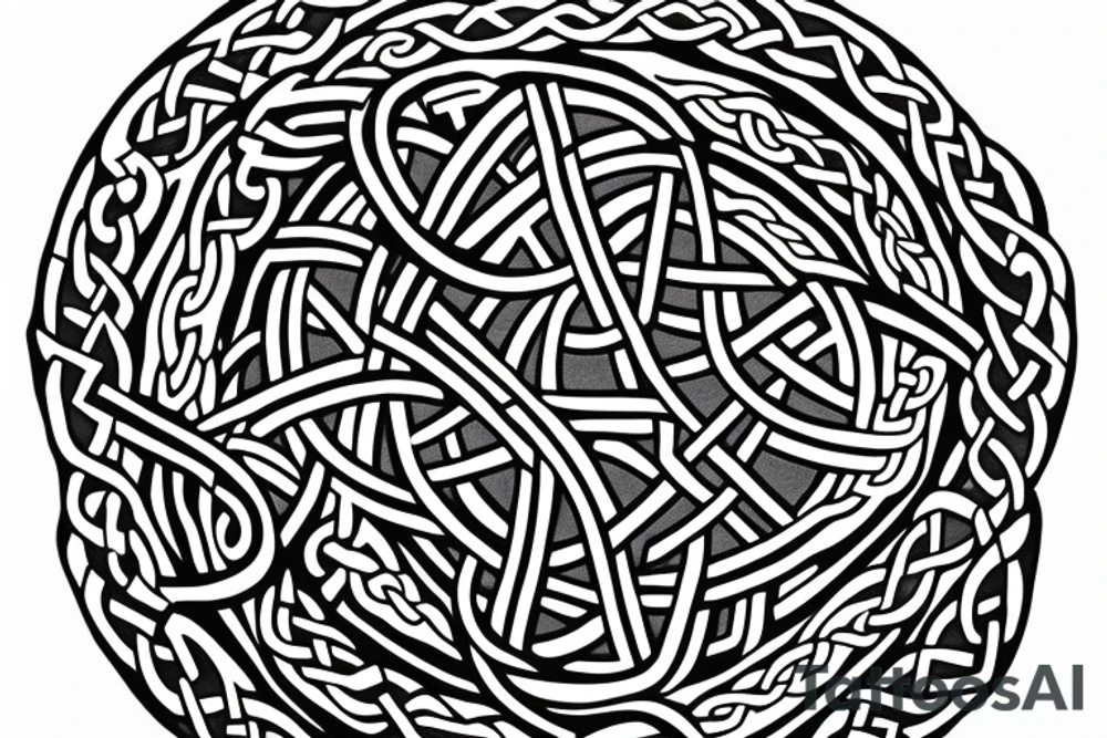 fighter jet made of celtic knots tattoo idea
