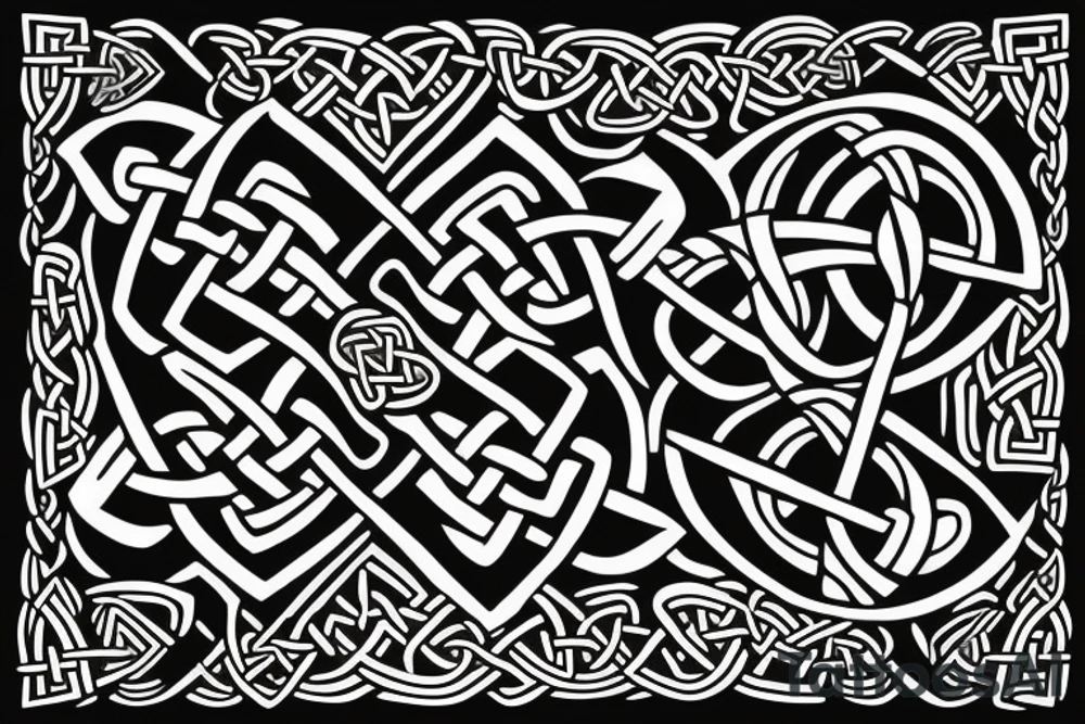 fighter jet made of celtic knots in the shape of the letter X tattoo idea
