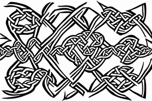 fighter jet made of celtic knots in the shape of the letter X tattoo idea