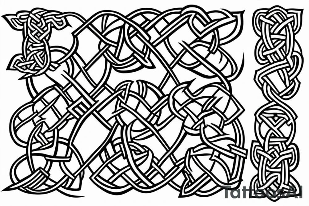 fighter jet made of celtic knots in the shape of the letter X tattoo idea