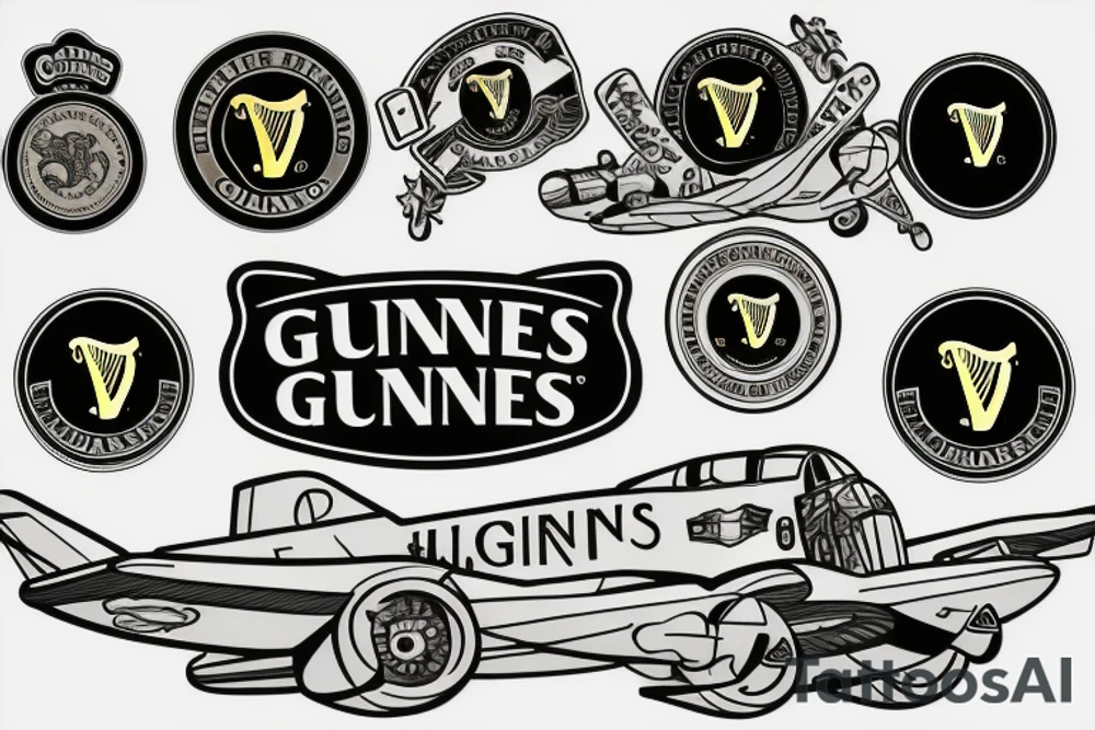 Guinness logo with bomber airplane instead of harp logo, word 'Innis' instead of Guinness tattoo idea