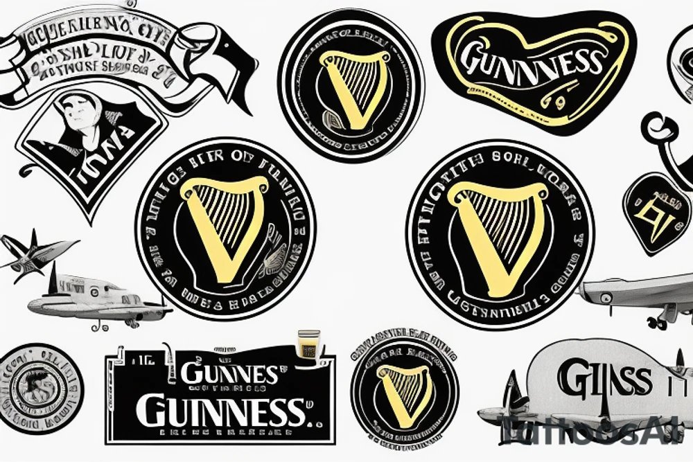 Guinness logo with bomber airplane instead of harp logo, word 'Innis' instead of Guinness tattoo idea