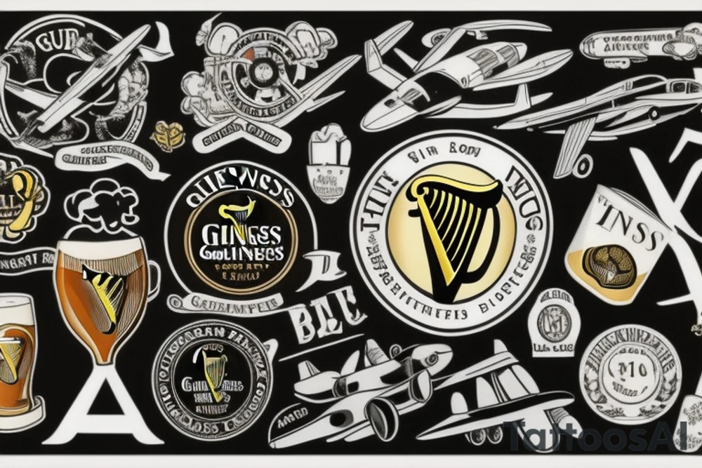 Guinness logo with bomber airplane instead of harp logo, word 'Innis' instead of Guinness tattoo idea