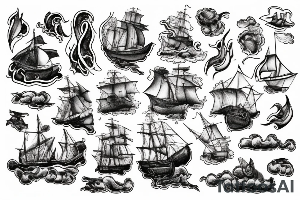 Stormy ship tattoo idea