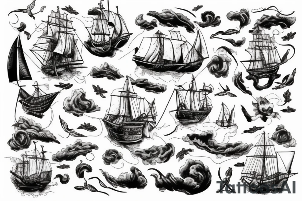 Stormy ship tattoo idea