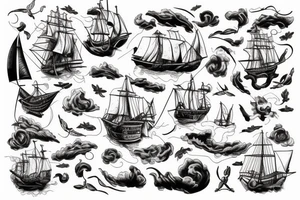 Stormy ship tattoo idea