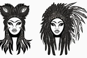 A light-skinned african american woman wearing a lioness head dress tattoo idea