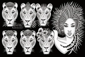 A light-skinned african american woman wearing a lioness head dress tattoo idea