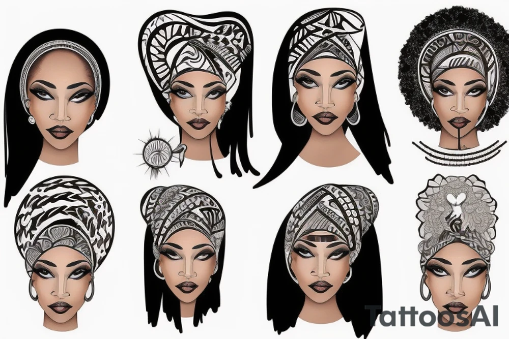 A light-skinned african american woman wearing a
head dress tattoo idea