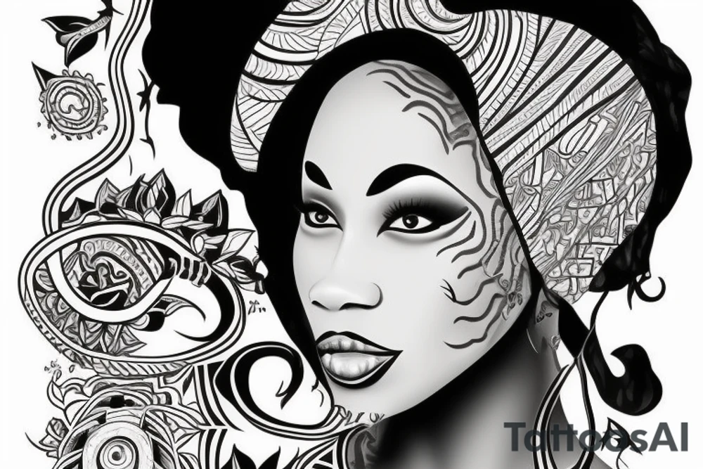 A light-skinned african american woman wearing a
head dress tattoo idea