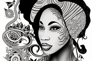 A light-skinned african american woman wearing a
 head dress tattoo idea
