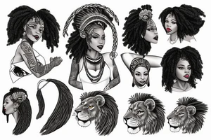 A light-skinned african american woman wearing a lion head dress tattoo idea