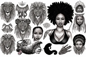 A light-skinned african american woman wearing a lion head dress tattoo idea