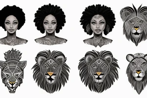 A light-skinned african american woman with short hair wearing a lion head dress tattoo idea