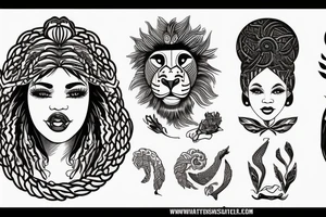 A light-skinned african american woman with short hair wearing a lion head dress tattoo idea