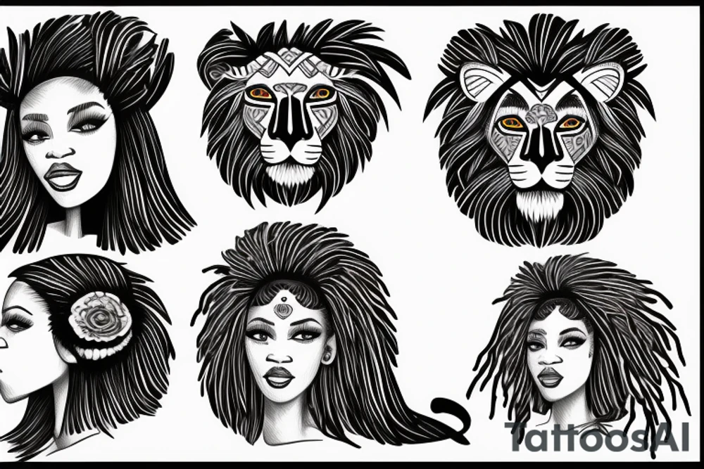 A light-skinned african american woman with short hair wearing a lion head dress tattoo idea