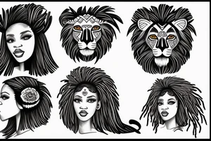 A light-skinned african american woman with short hair wearing a lion head dress tattoo idea