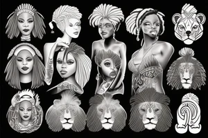 A light-skinned african american woman with short hair wearing a lion head dress tattoo idea