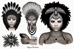 A light-skinned african american woman with short hair wearing a lion indian head dress tattoo idea