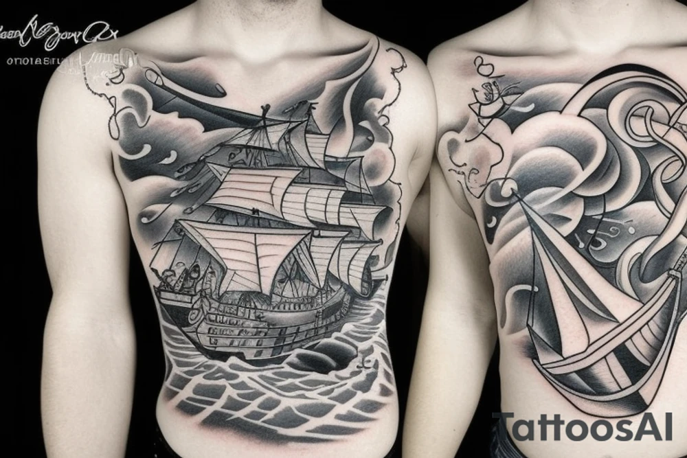 Traditional ship in a storm tattoo idea