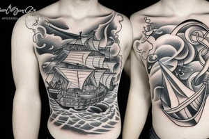 Traditional ship in a storm tattoo idea