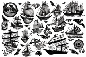 Traditional ship in a storm tattoo idea
