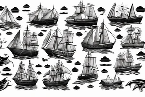 Traditional ship in a storm with water tattoo idea