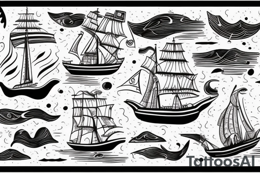 Traditional ship in a storm with water tattoo idea