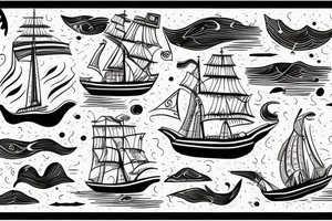 Traditional ship in a storm with water tattoo idea