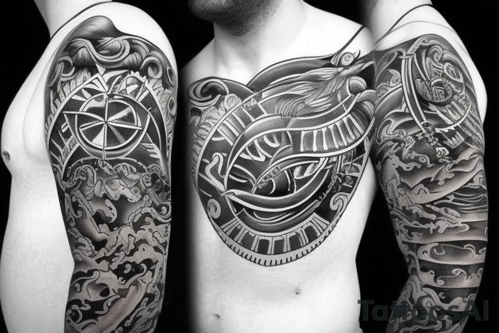 Very Traditional ship in a storm with water tattoo idea