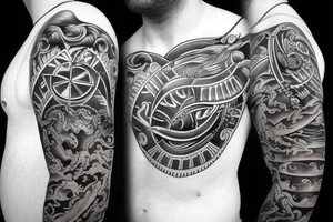 Very Traditional ship in a storm with water tattoo idea