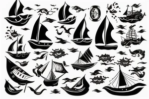 Very Traditional ship in a storm with water tattoo idea