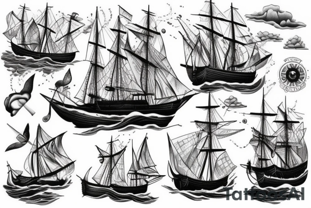 Traditional ship in a storm with water and clouds tattoo idea Traditional ship in a storm with water and clouds tattoo idea