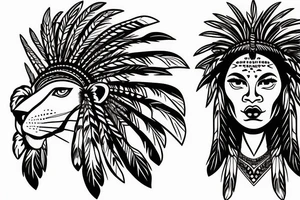 A african american woman with short hair wearing a lion indian head dress for upper arm tattoo idea