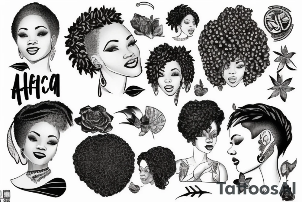 A african american woman with short hair tattoo idea