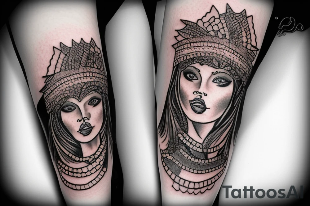 a woman wearing a headdress tattoo idea