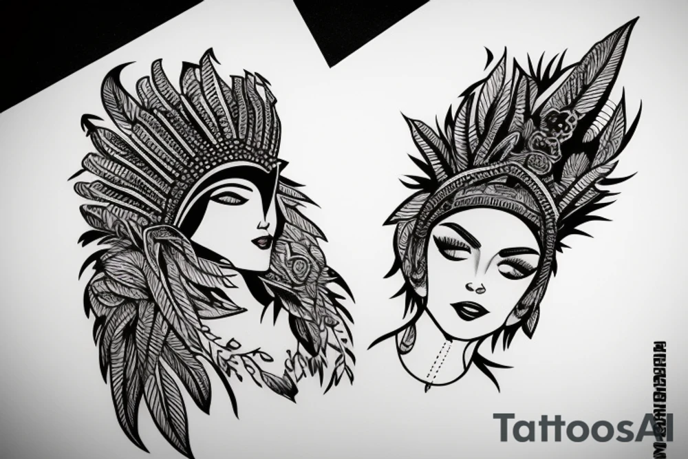 a woman wearing a headdress tattoo idea