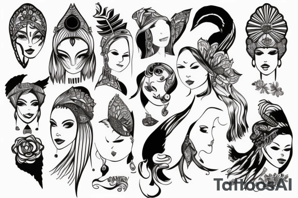 a woman wearing a head dress tattoo idea